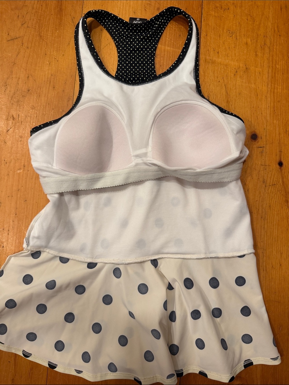2 piece Lime Ricki tankini swimsuit cream top black polka dots ruffled skirt L - Picture 5 of 14